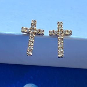 14k Yellow gold Cross Studs